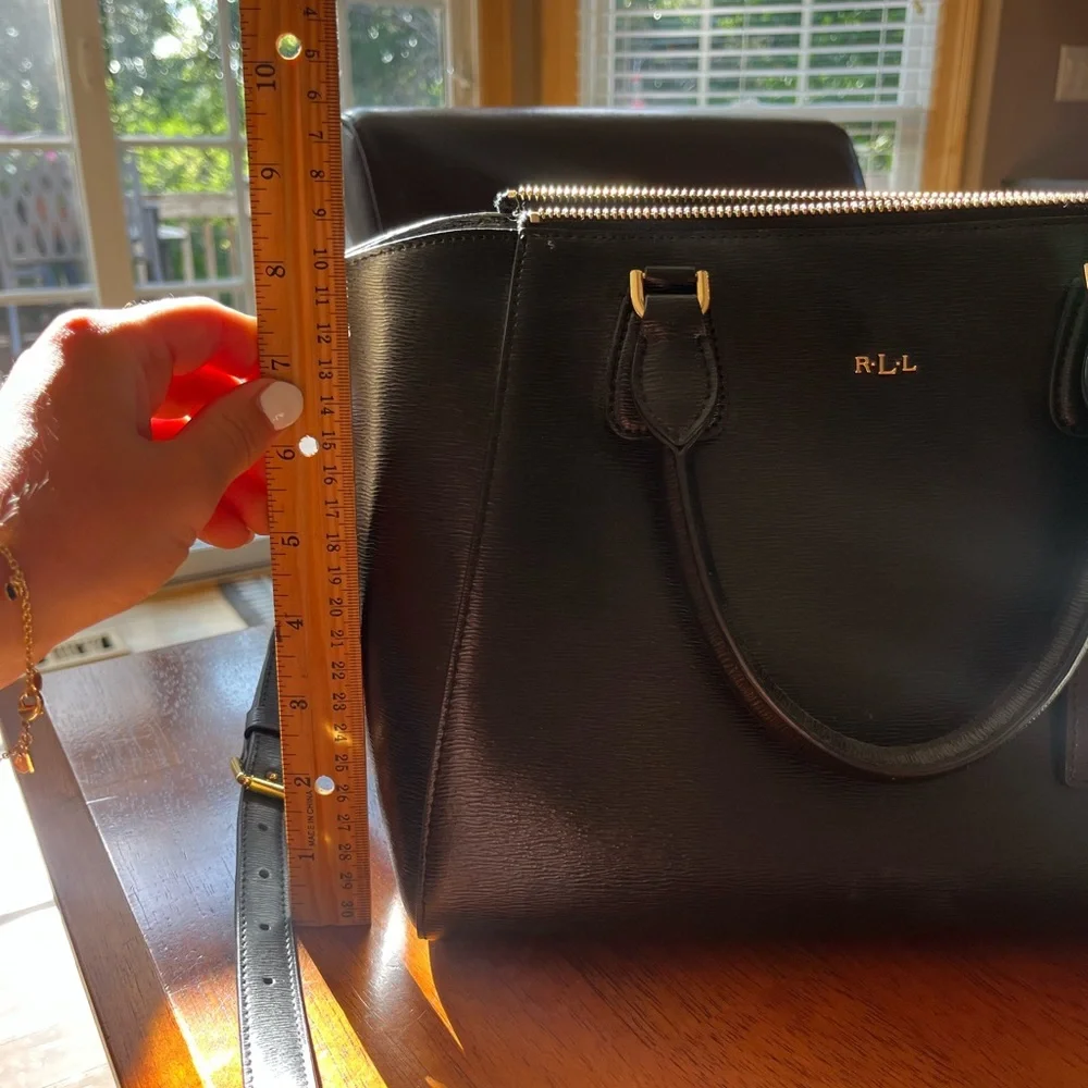Ralph Lauren Black Leather Satchel with Gold Hardware - Picture 3 of 6